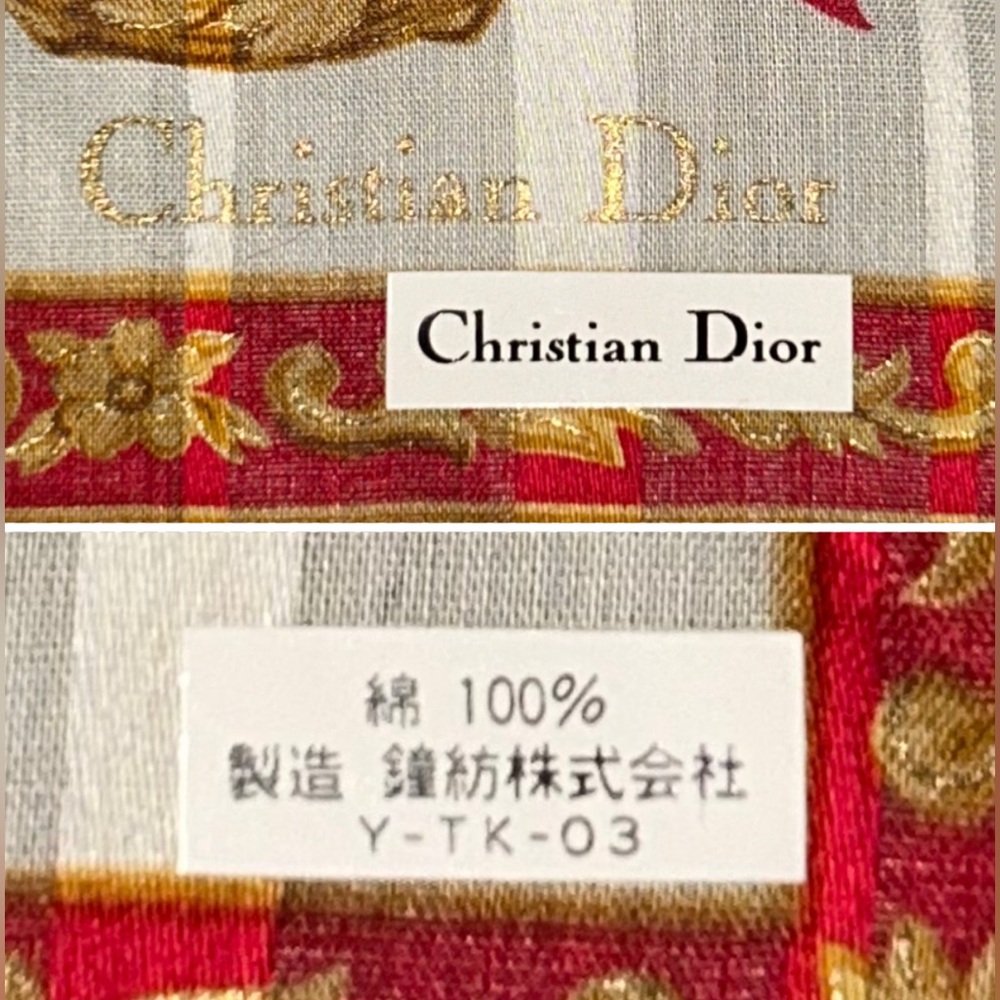 Vintage Christian Dior Gold Chain Red Ribbon Cotton Handkerchief Scarf - Picture 3 of 12